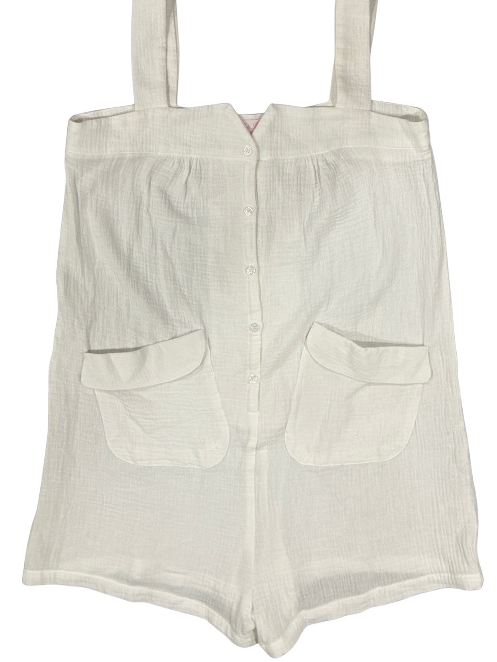 Cream Button-Front Linen Romper with Pockets 100% Cotton